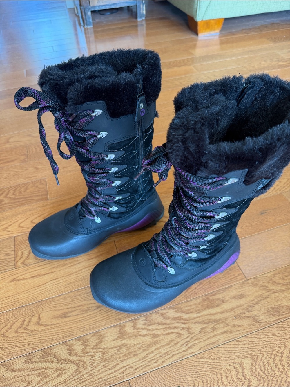 Merrell Black Winter Boots with Purple Accents